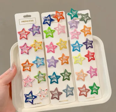 Multicolor Sparkly Star Shaped Hair Clips (12 Pcs)